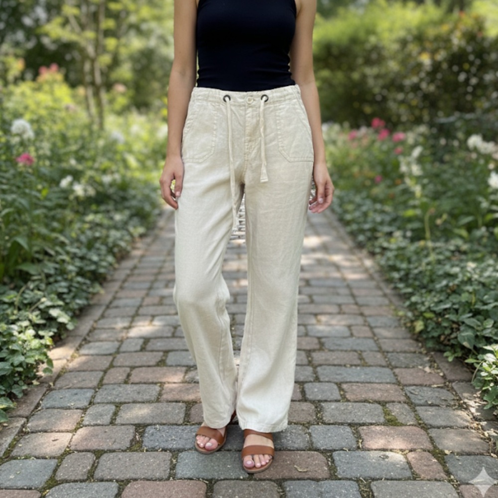 Sanctuary Tan Linen Tie Waist Pants Size 31